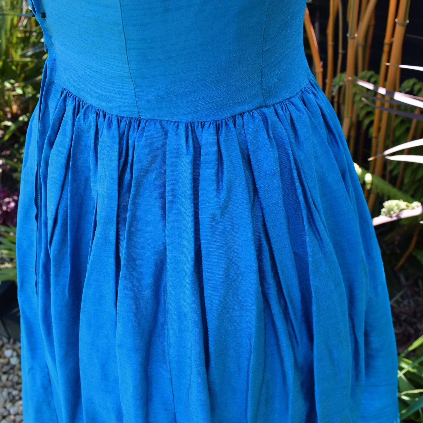 Vintage 1950s Shot Silk Dress -Turquoise - Size 10