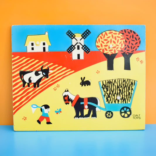Vintage 1960s Wooden Jigsaw Puzzle - Galt - Farm by Pineapple Retro