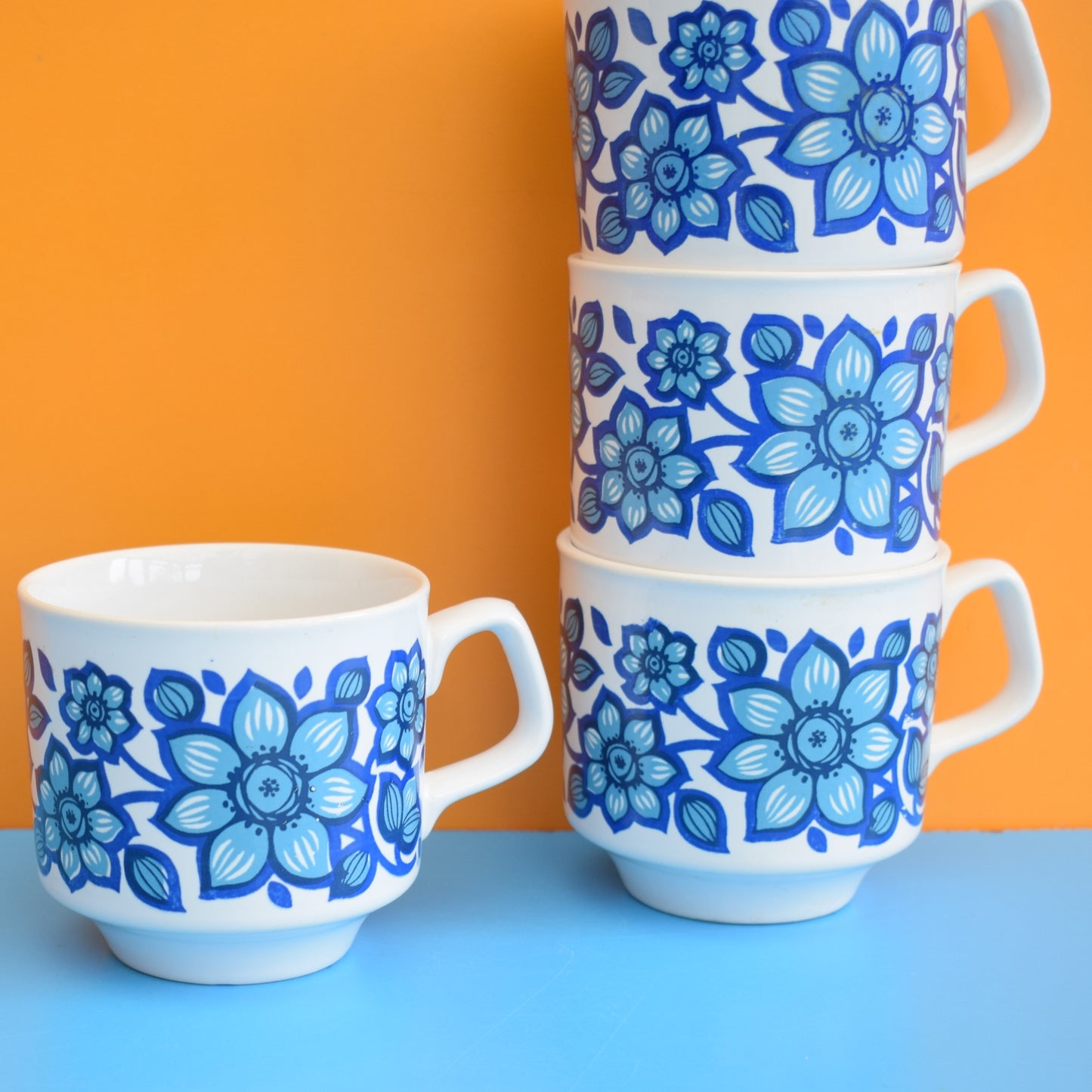 Vintage 1960s Tams Cups - Blue Flowers