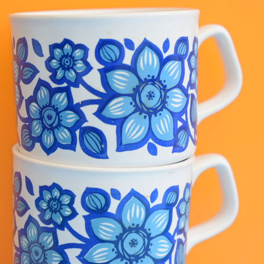 Vintage 1960s Tams Cups - Blue Flowers by Pineapple Retro