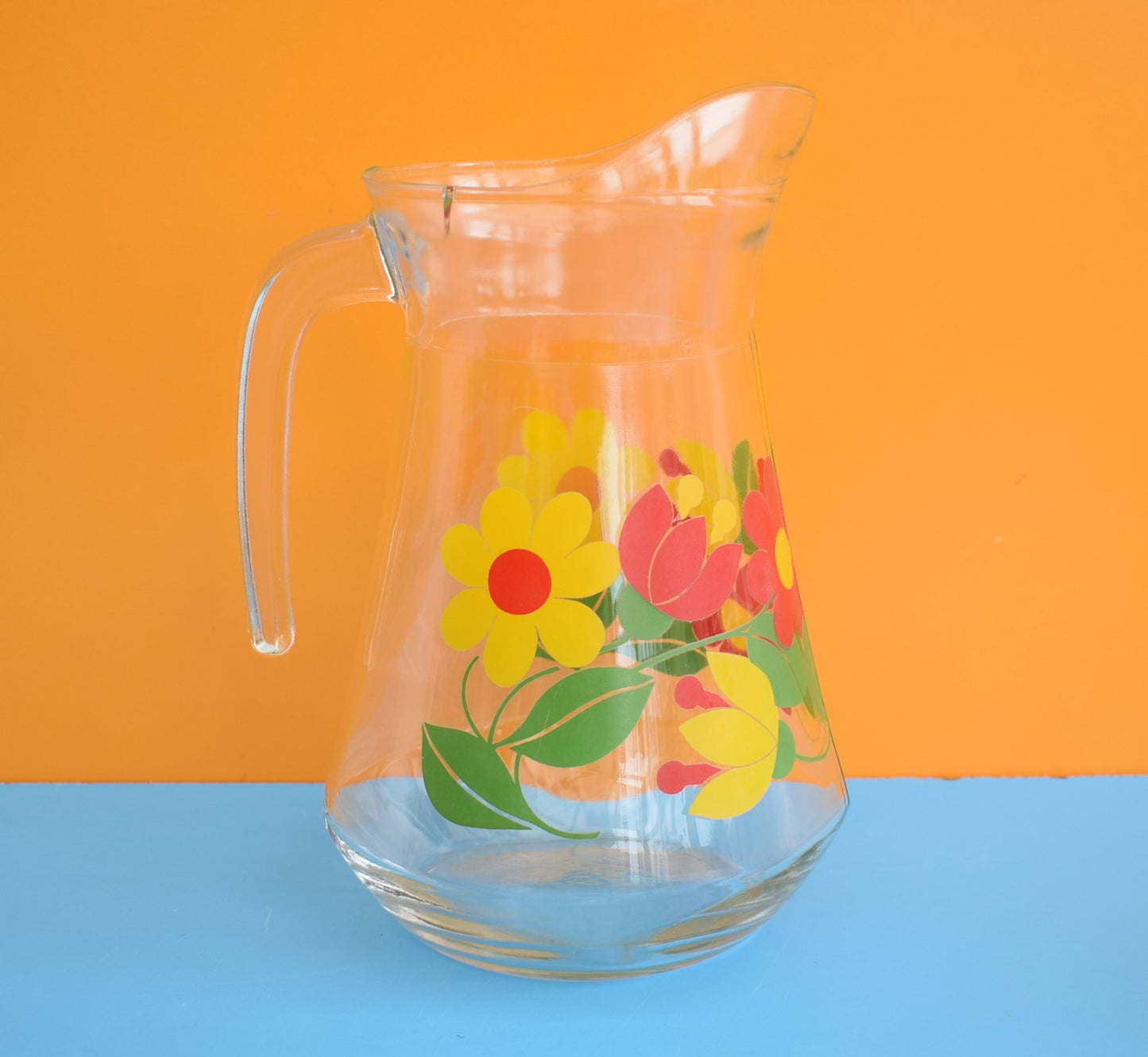 Vintage 1970s Glass Jug - Flower Power