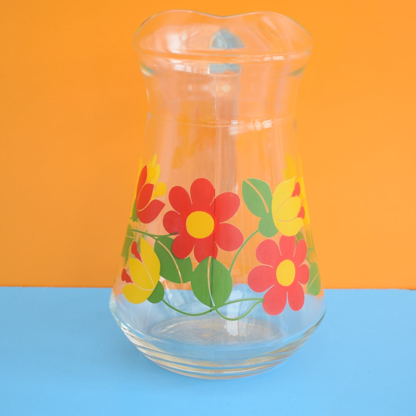 Vintage 1970s Glass Jug - Flower Power