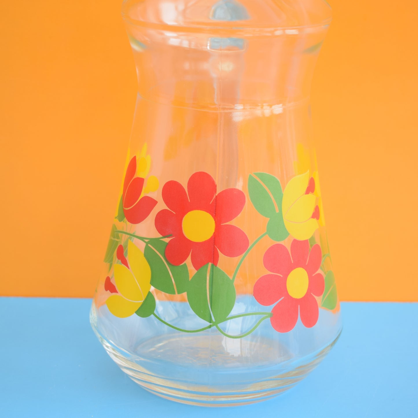 Vintage 1970s Glass Jug - Flower Power
