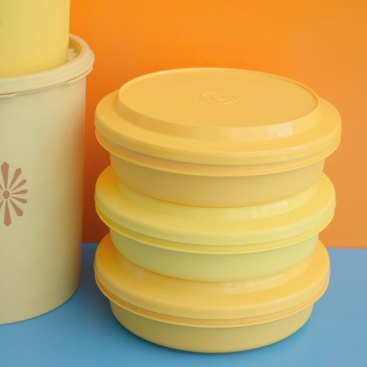 Vintage 1970s Tupperware Fan Top Containers - Yellow.