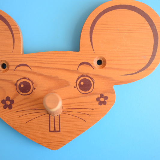 Vintage 1970s Wooden Mouse Hook by Vintage