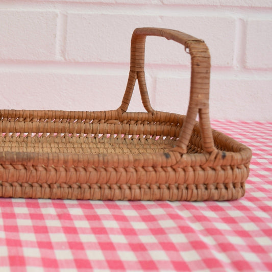 Vintage 1940s Double Handled Shallow Basket by Pineapple Retro