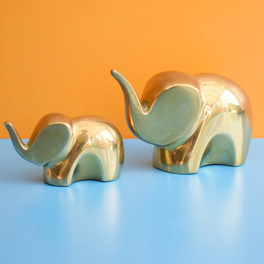 Vintage 1960s Brass Elephant Mummy & Baby by Pineapple Retro