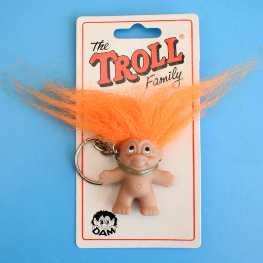 Vintage 1980s Unused Dam Troll Keyring - Orange by Vintage