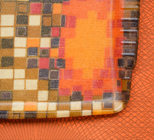 Vintage 1960s Pixel Fibreglass Tray - Orange by Vintage