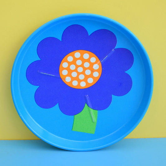 Vintage 1970s Laurids Lonborg Flower Power Metal Coasters - Blue x4