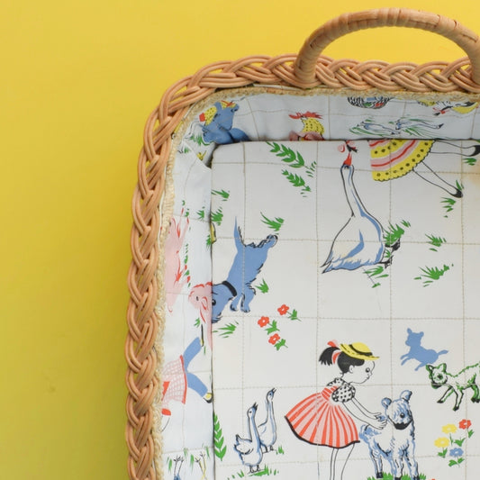 Vintage 1950s Shallow Vinyl Lined Basket by Pineapple Retro