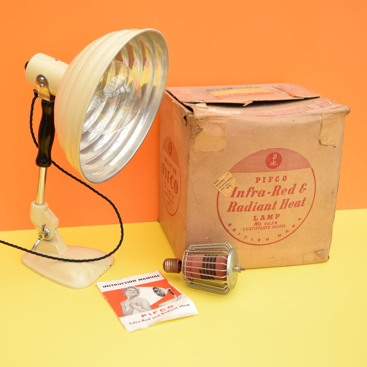 Vintage 1950s Pifco Metal Desk Lamp With Box - Originally a Heat Lamp
