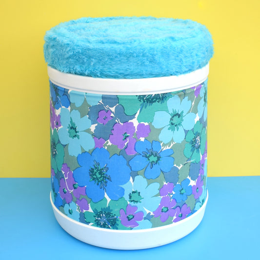 Vintage 1960s Plastic Laundry Bin - Flower Power - Blue, Purple & Green