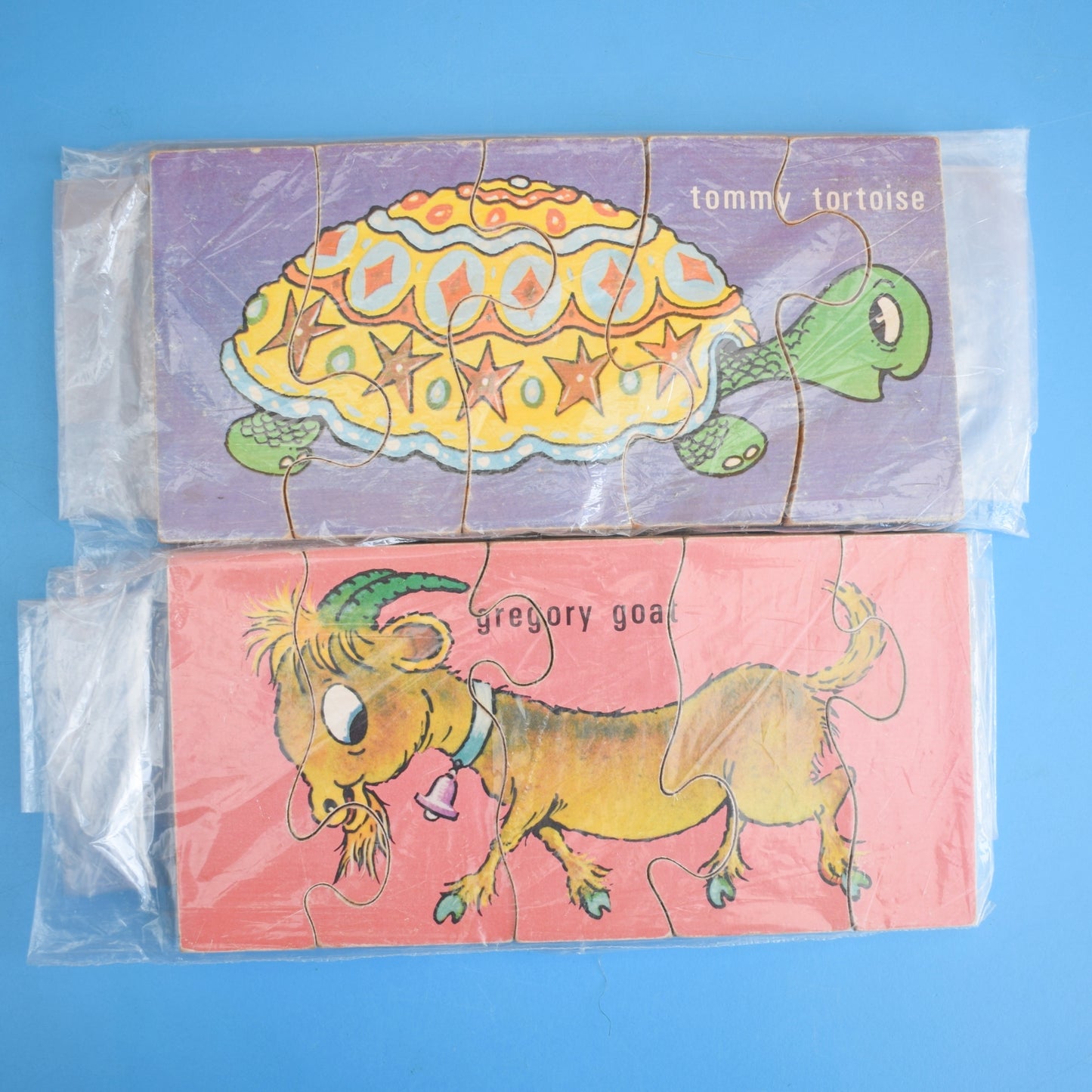 Vintage 1960s Chunky Wooden Puzzles - Goat/ Tortoise