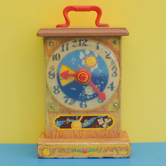 Vintage 1960s Fisher Price Teaching Clock - Wooden - Brown