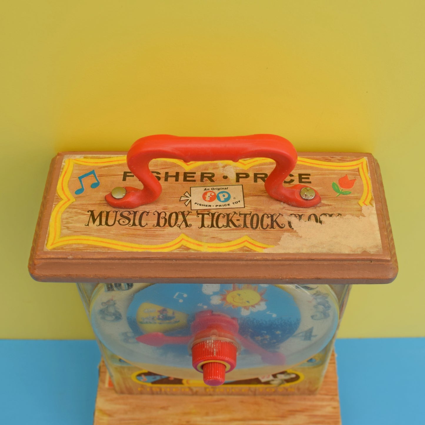 Vintage 1960s Fisher Price Teaching Clock - Wooden - Brown