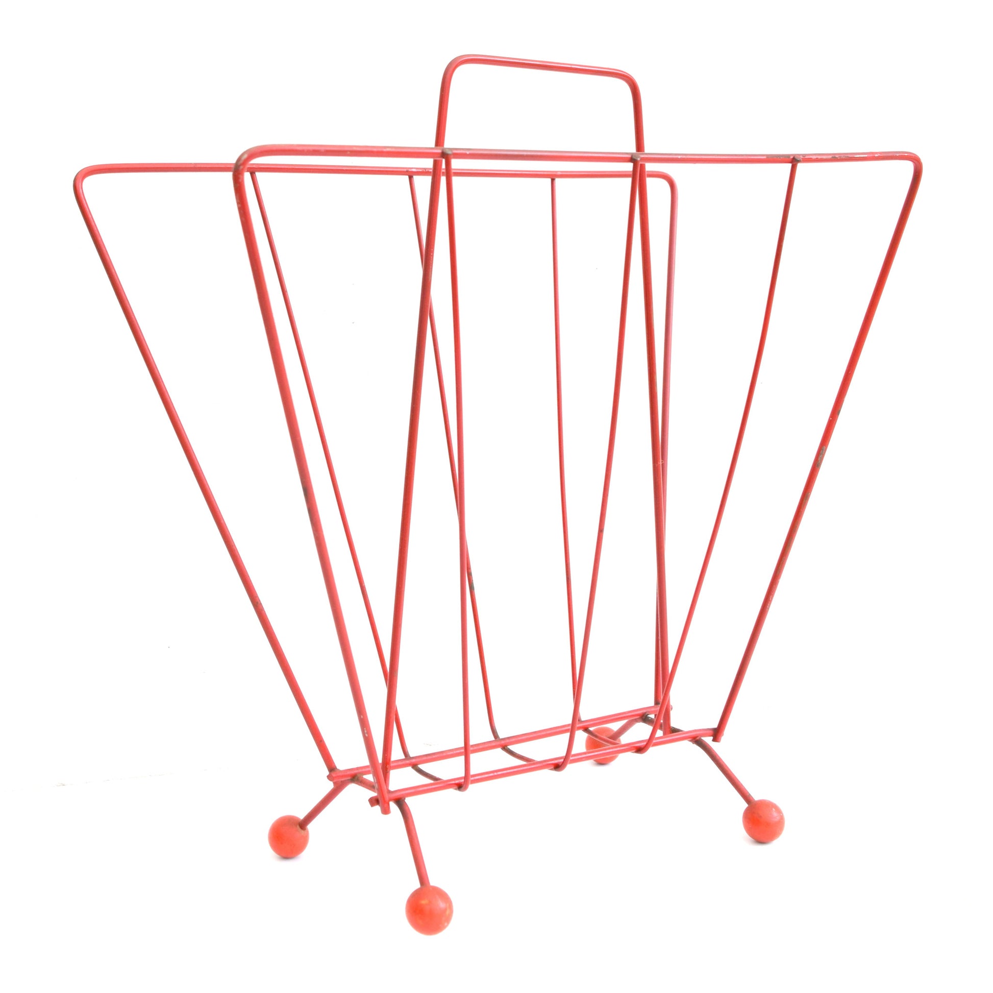 Vintage 1950s Atomic Magazine Rack - Red Wooden Balls