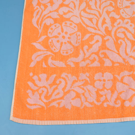 Vintage 1960s Cotton Bath Towel - Orange / Pink