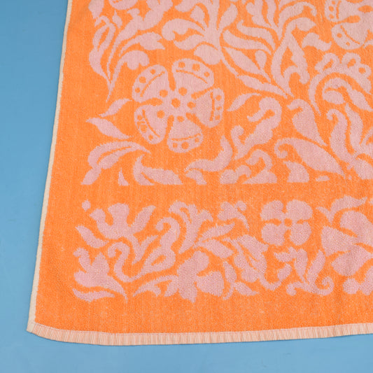 Vintage 1960s Cotton Bath Towel - Orange / Pink by Pineapple Retro