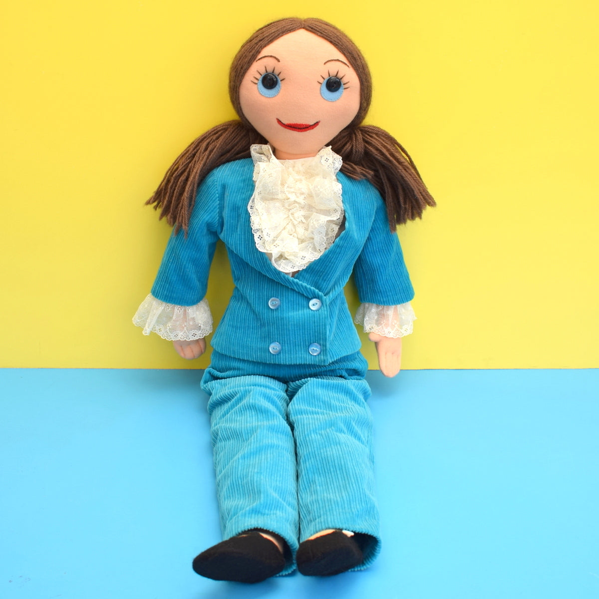 Vintage 1970s Large Fabric Doll In Turquoise Suit - Austin Powers Style