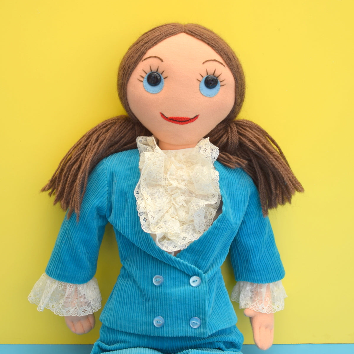 Vintage 1970s Large Fabric Doll In Turquoise Suit - Austin Powers Style