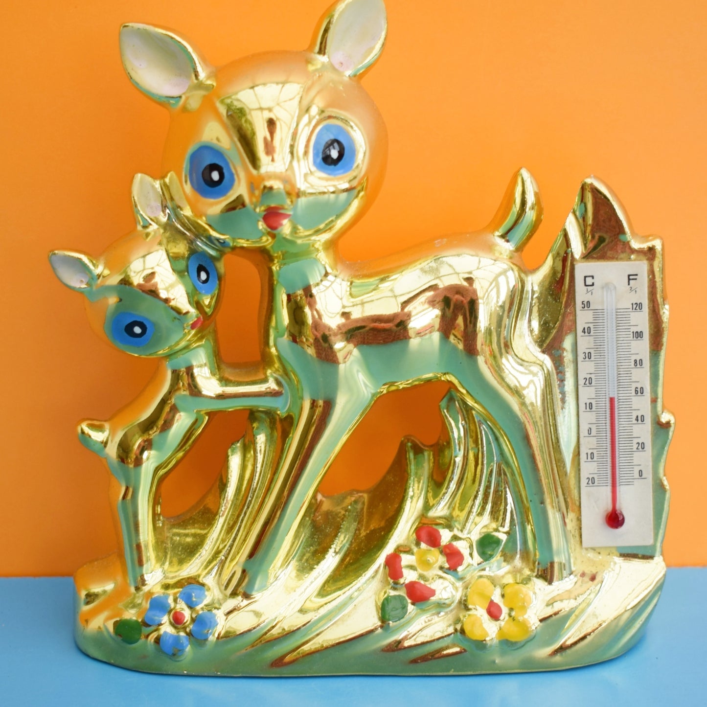 Vintage 1960s Gold Bambi Thermometer Kitsch Pineapple Retro vintage-1960s-gold-bambi-thermometer-kitsch-pineapple-retro