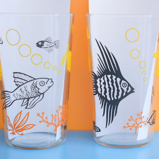 Vintage 1950s Drinking Glasses x2 - Fish Design by Vintage