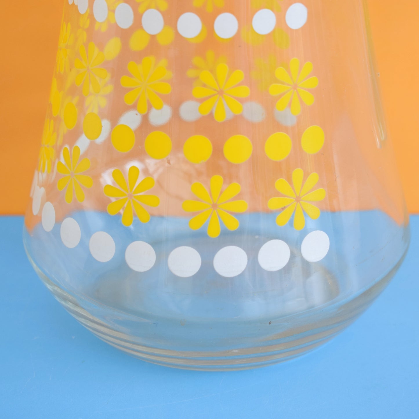 Vintage 1970s Glass Jug - Yellow Flowers
