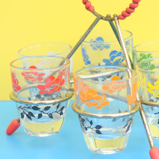Vintage 1960s Set of 6 Shot Glasses - Rainbow Colours On Atomic Stand