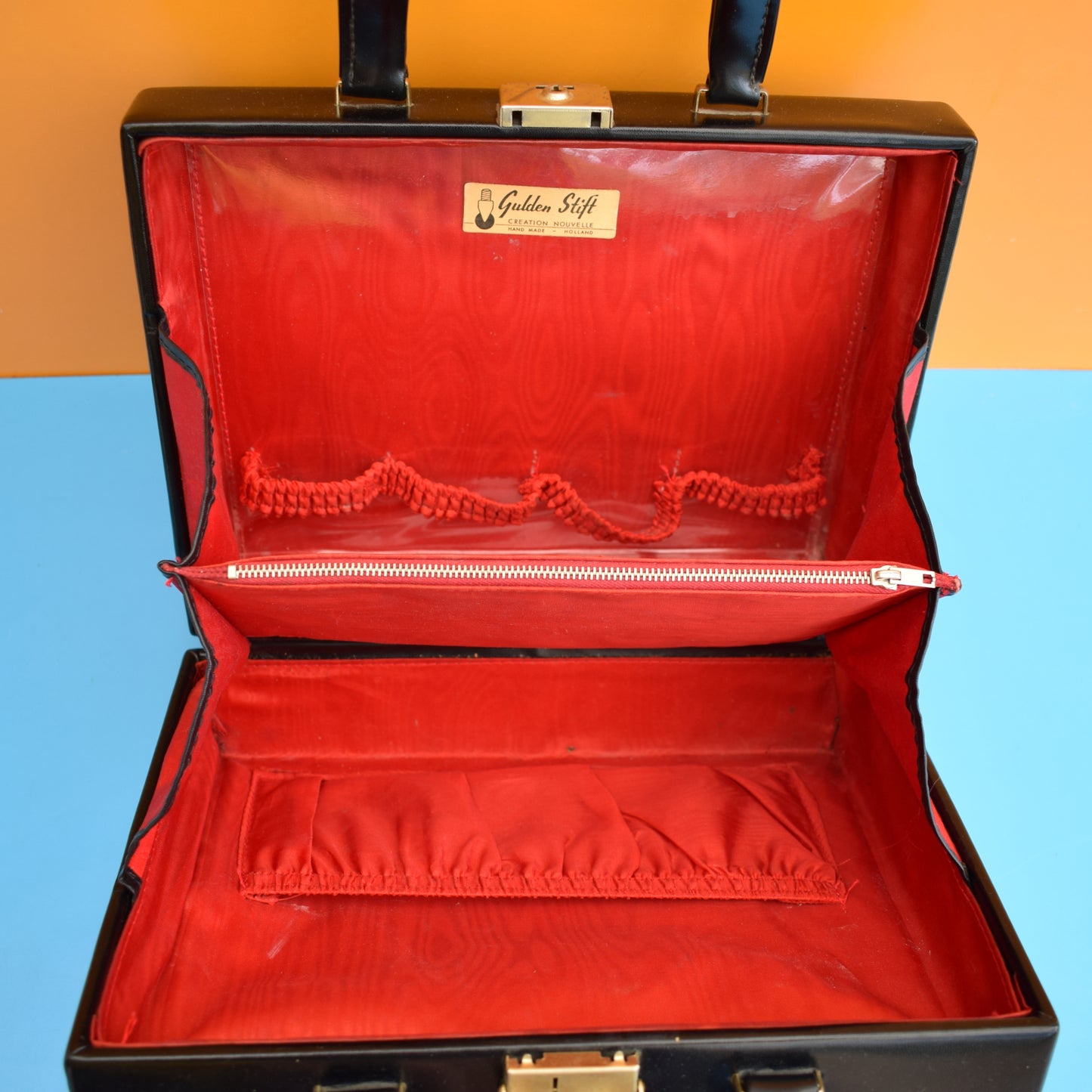 Vintage 1950s Leather Vanity Case - Black