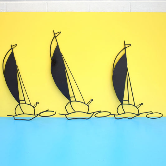 Vintage 1950s Atomic Sail Boat Wall Planters - Black