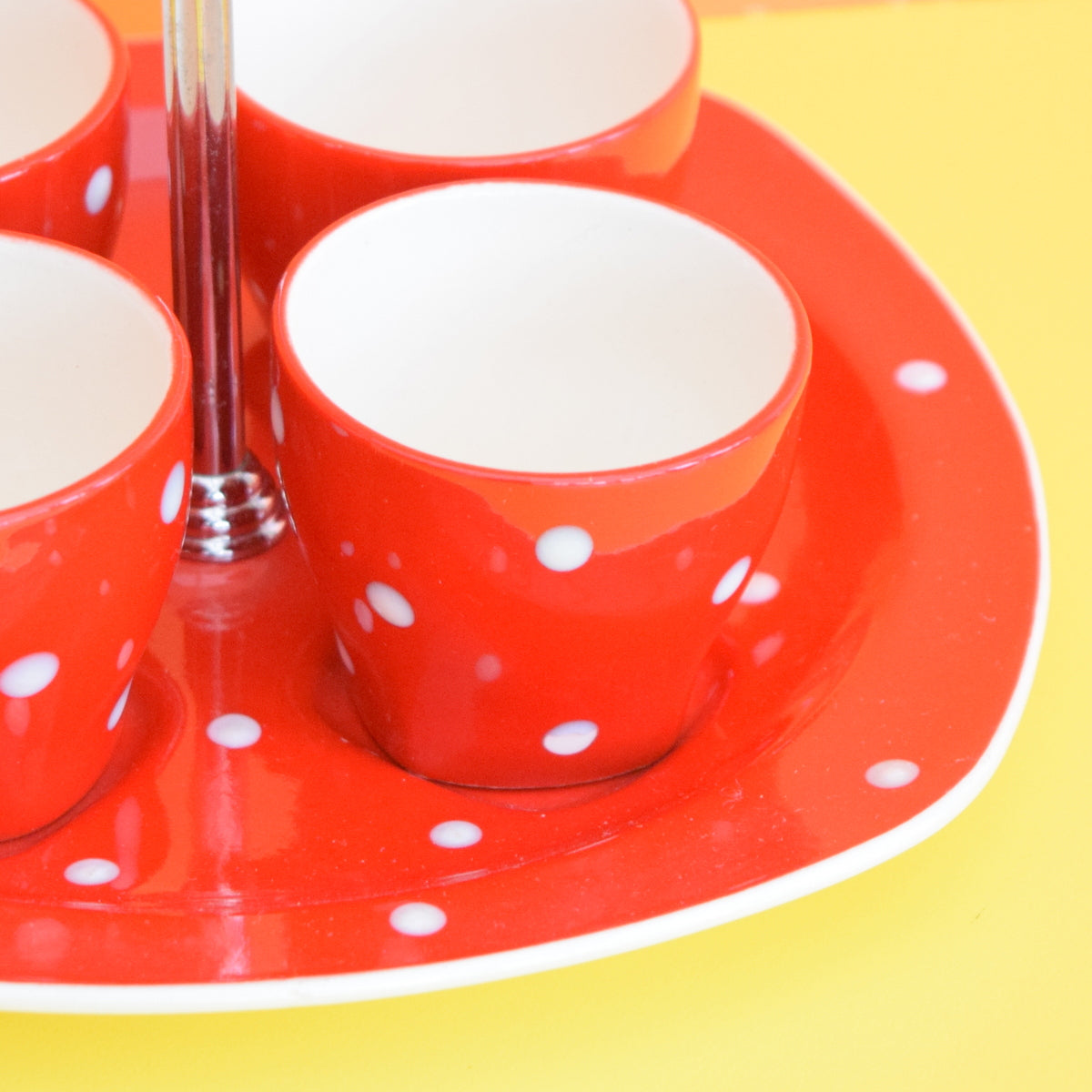 Vintage 1950s Midwinter Spotty Domino Egg Cups On Stand - Red