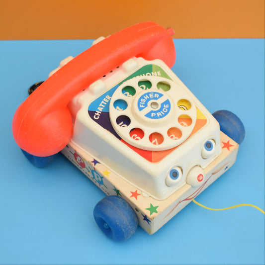Vintage 1960s kitsch Plastic Fisher Price Chatter Phone Pull Along by Pineapple Retro