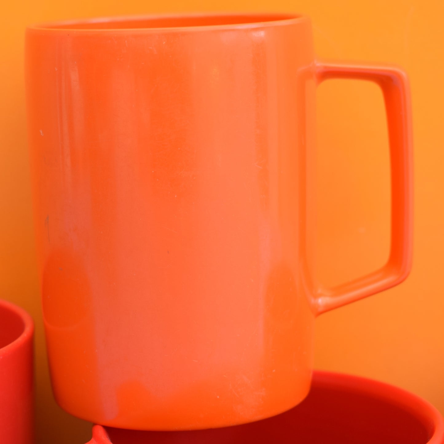 Vintage 1970s Plastic Mugs - Red / Orange