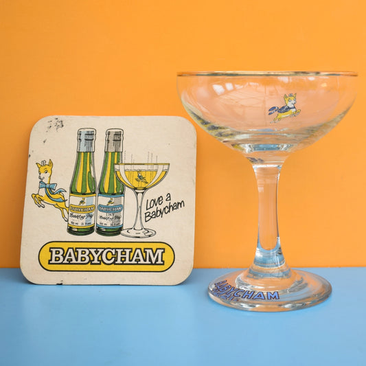 Vintage 1970s Babycham Sq Coaster & Glass