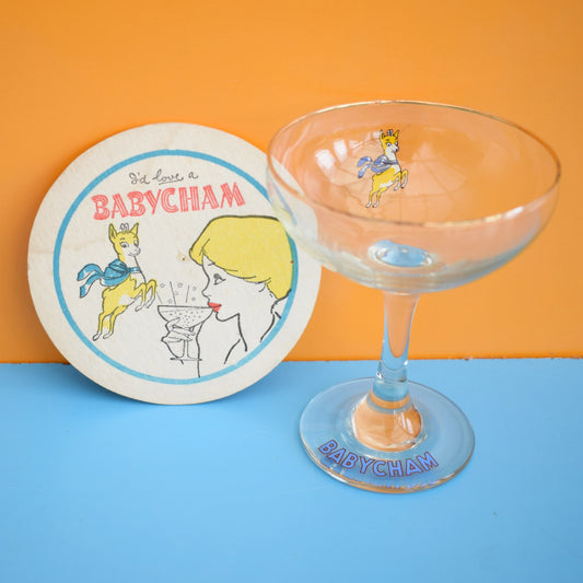 Vintage 1970s Babycham Coaster & Glass
