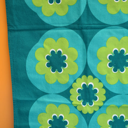 Vintage 1970s Tablecloth - Flower Power - Teal / Green by Pineapple Retro