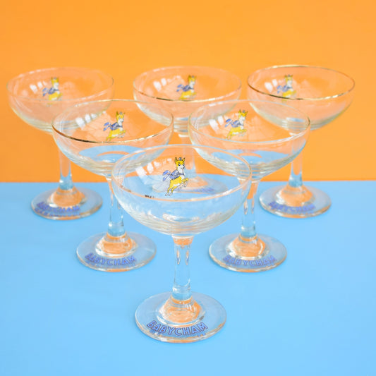 Vintage 1970s Set Of 6 Babycham Glasses by Pineapple Retro