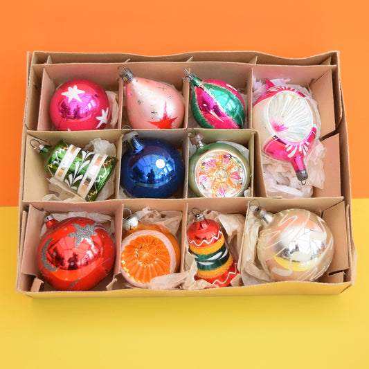 Vintage 1950s Hand Painted Medium Glass Christmas Baubles / Decorations - Mixed (Boxed)..