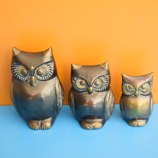 Vintage 1960s Brass Owl Family - Indian