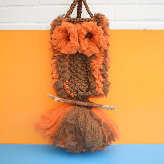 Vintage 1970s Handmade Kitsch Macrame Owl - Large by Vintage
