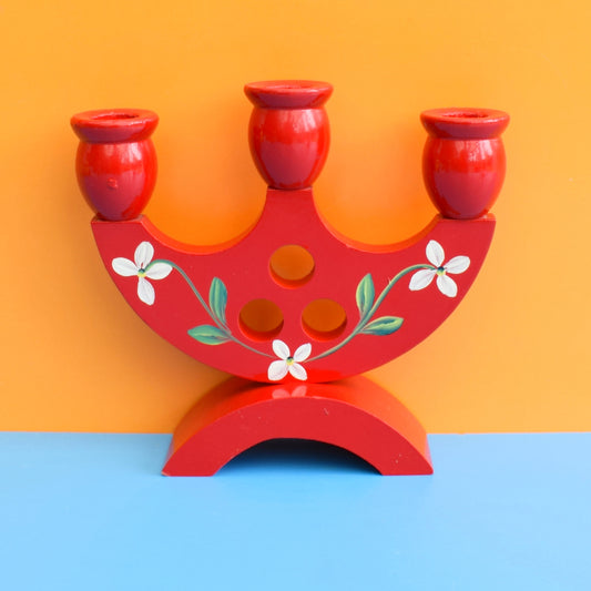 Vintage 1970s Swedish Wooden Candle Holders - Red by Vintage