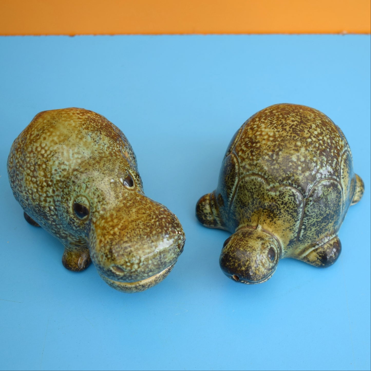 Vintage 1970s Ceramic Hippo / Tortoise Salts
