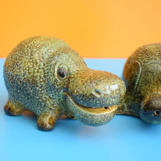 Vintage 1970s Ceramic Hippo / Tortoise Salts by Vintage