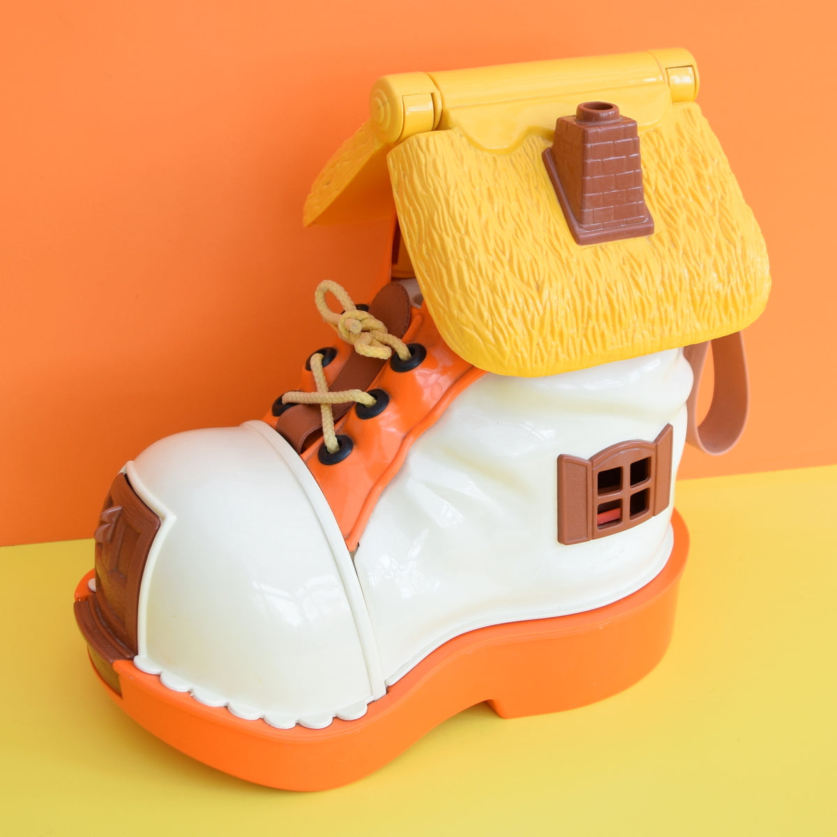 Vintage 1970s kitsch Plastic Matchbox Shoe House Toy - Orange