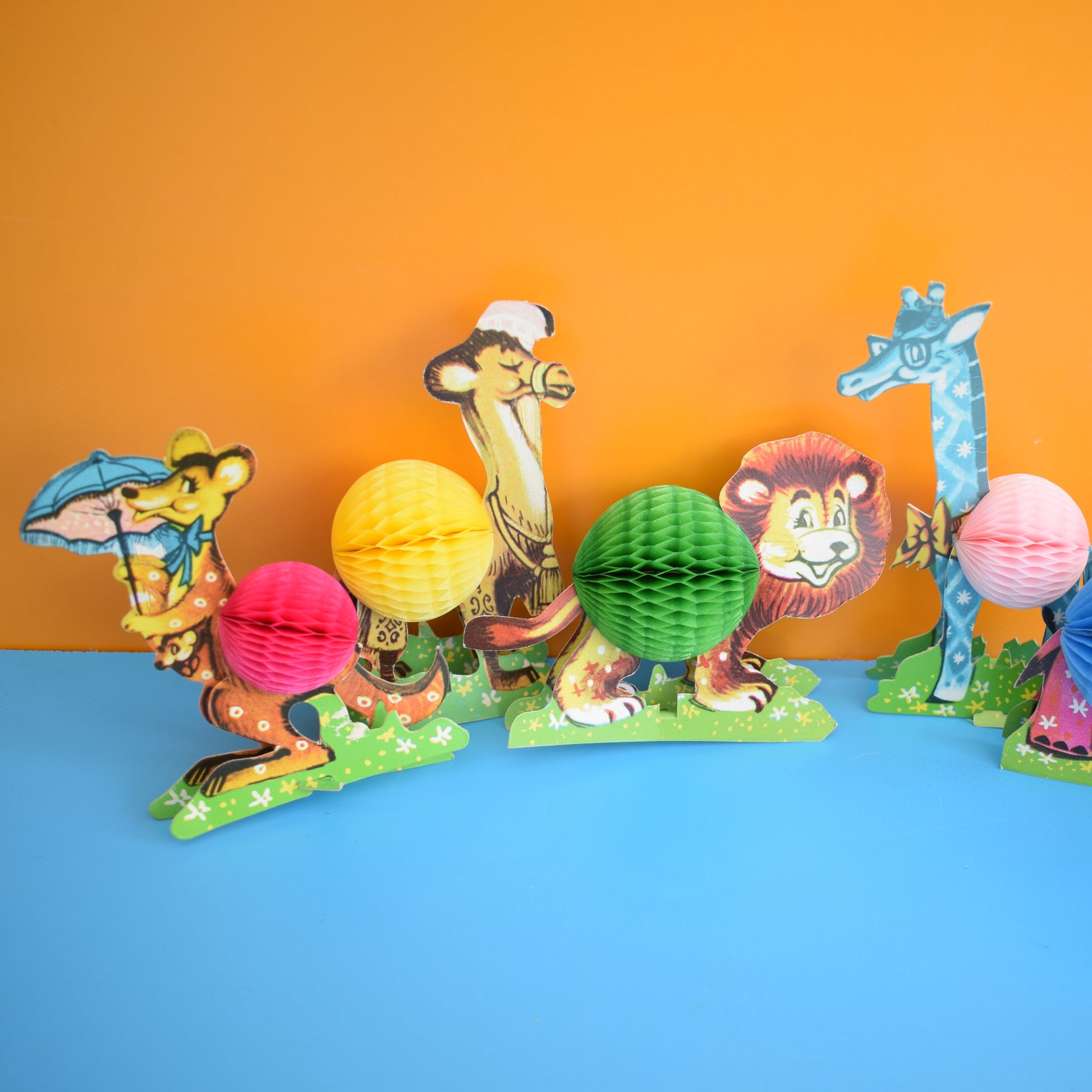 Vintage 1960s Honeycomb Paper Animals by Pineapple Retro