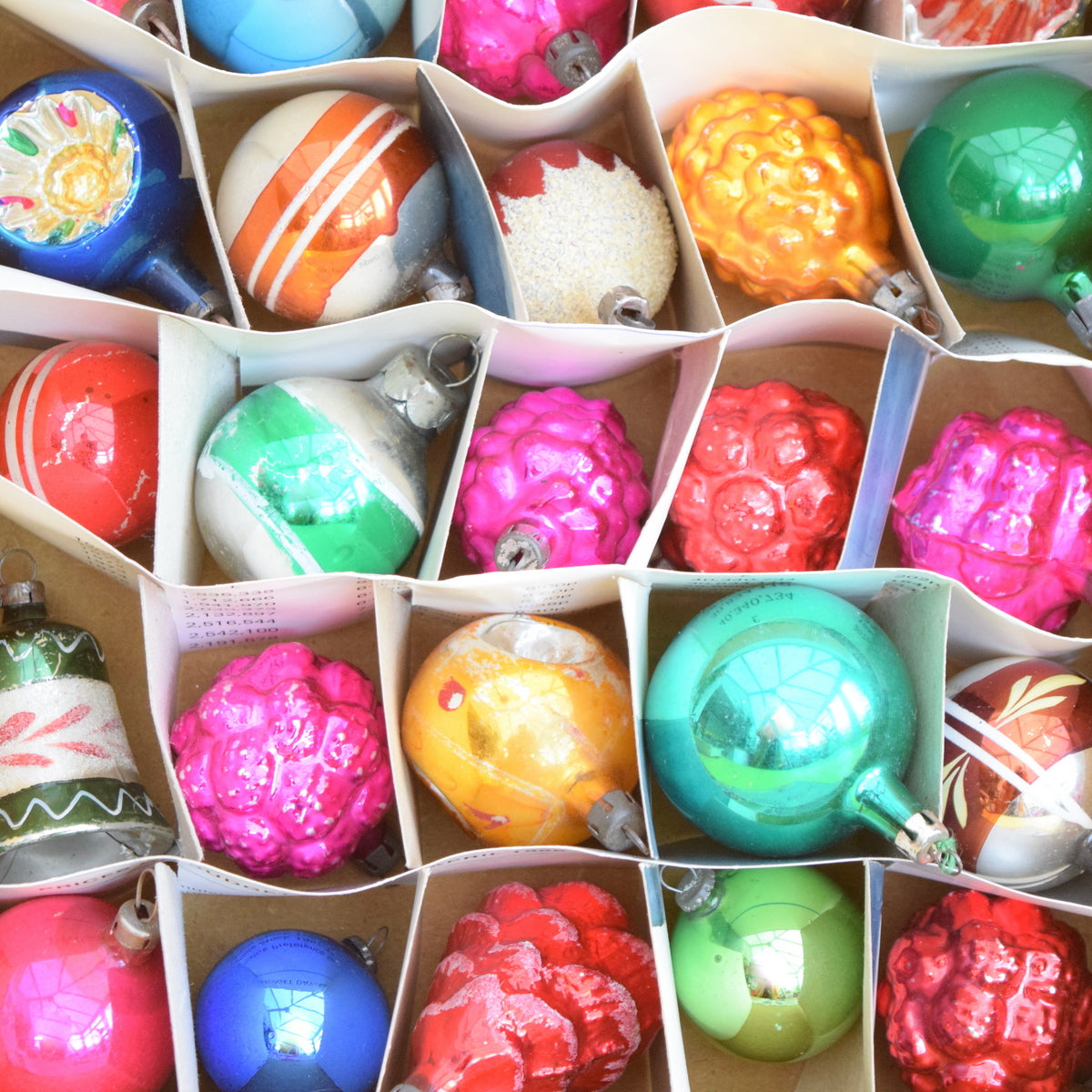Vintage 1950s Hand Painted Medium / Smaller Glass Christmas Baubles / Decorations - 25 Mixed (Boxed)