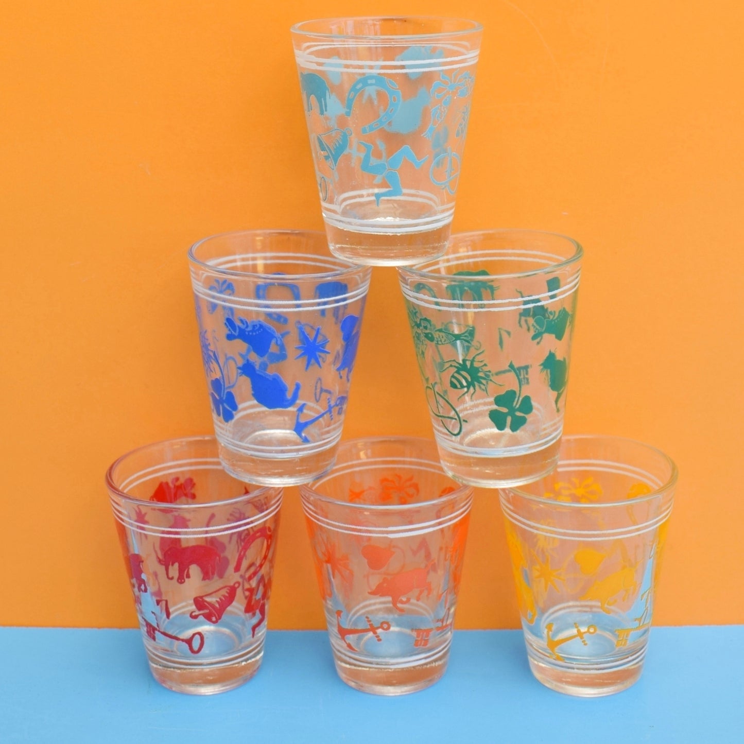 Vintage 1960s Set of Shot Glasses - Rainbow Colours by Vintage