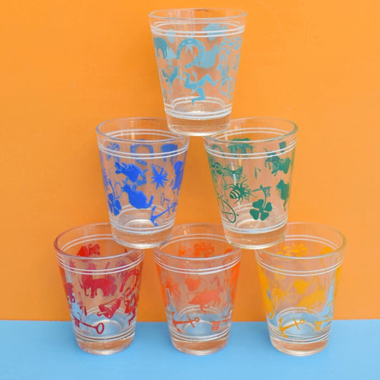Vintage 1960s Set of Shot Glasses - Rainbow Colours by Vintage