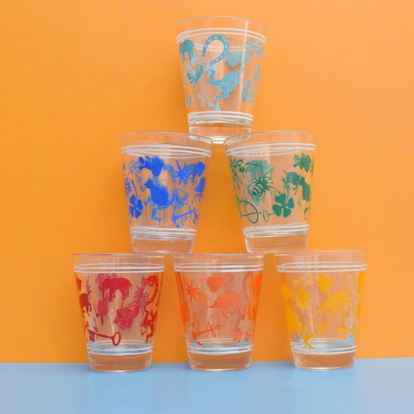 Vintage 1960s Set of Shot Glasses - Rainbow Colours by Vintage